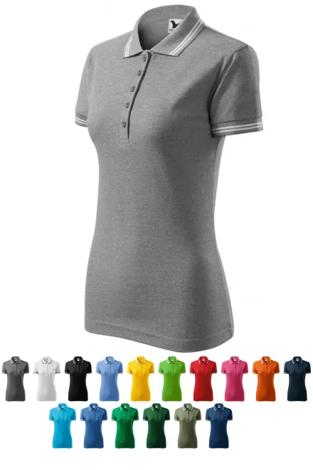 Kontrast-Poloshirt für Damen, dunkelgrauer Marmor