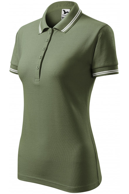 Kontrast-Poloshirt für Damen, khaki, Damen-Poloshirts