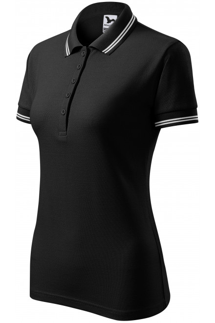 Kontrast-Poloshirt für Damen, schwarz, Damen-Poloshirts