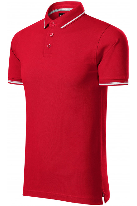 Kontrastiertes Poloshirt für Herren, formula red, einfarbige T-Shirts