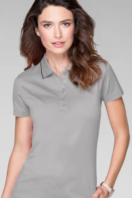 Damen elegantes mercerisiertes Poloshirt, Silber grau
