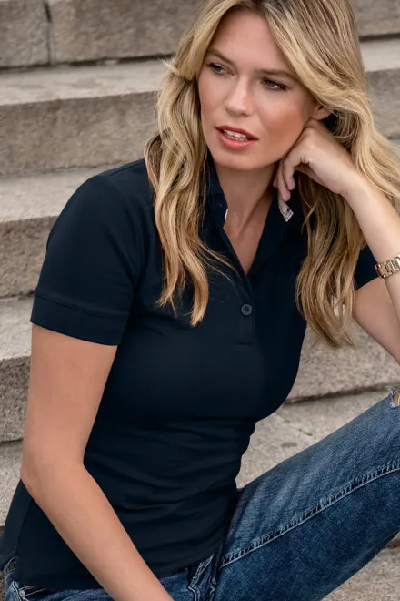Damen-Poloshirt aus Bio-Baumwolle, dunkelblau