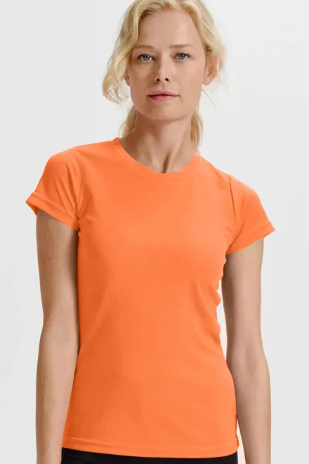 Damen Sport T-Shirt, Neon Mandarine