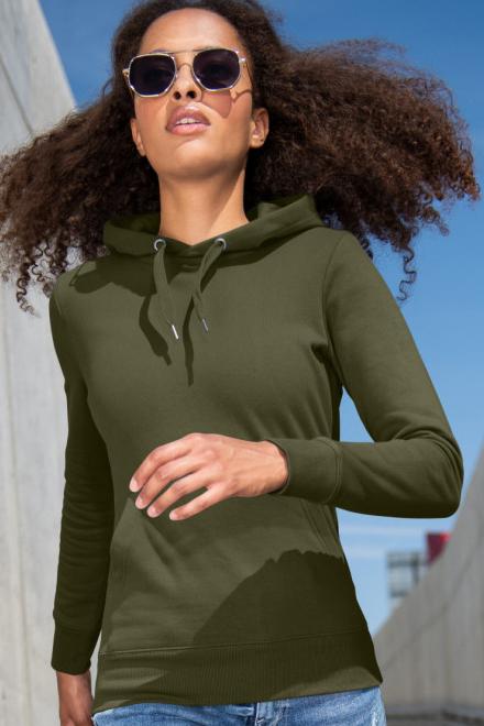 Damen Sweatshirt mit Kapuze ohne Reißverschluss, military, 2XL