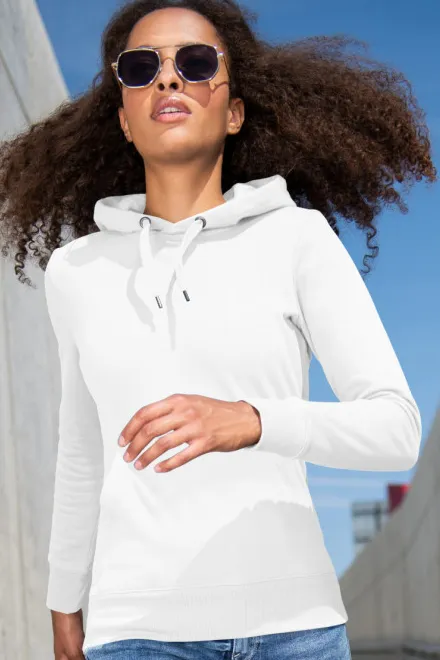 Damen Sweatshirt mit Kapuze ohne Reißverschluss, weiß