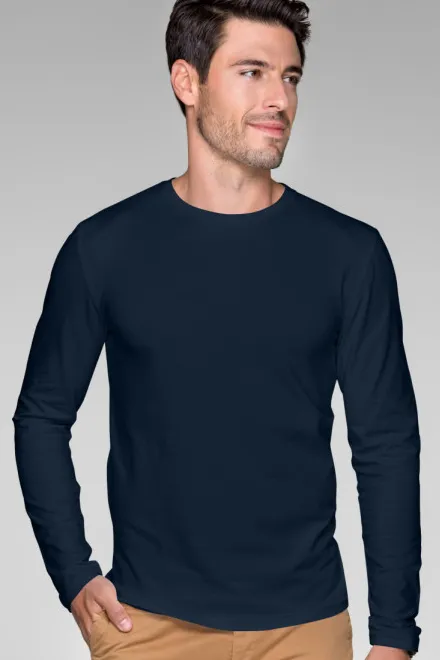 Eng anliegendes Herren T-Shirt mit langen Ärmeln, dunkelblau