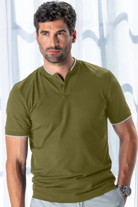 Herren-Poloshirt mit Bomberkragen, Avocado
