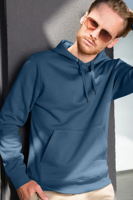 Herren Sweatshirt mit Kapuze ohne Reißverschluss, denim