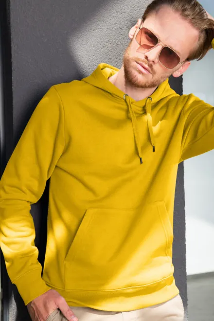 Herren Sweatshirt mit Kapuze ohne Reißverschluss, gelb