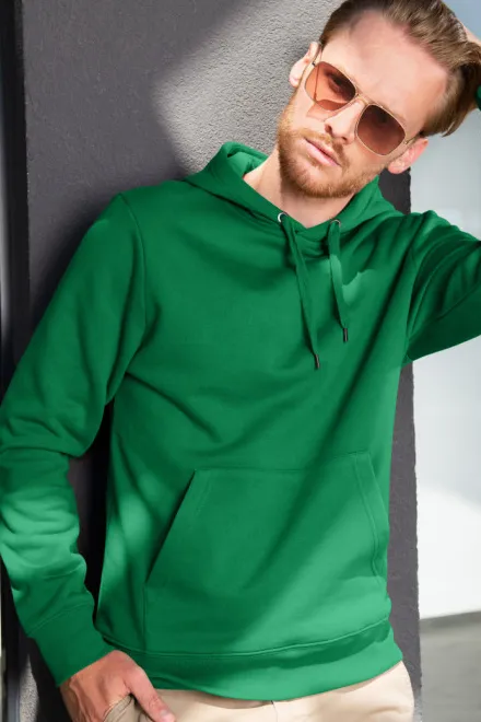 Herren Sweatshirt mit Kapuze ohne Reißverschluss, Grasgrün