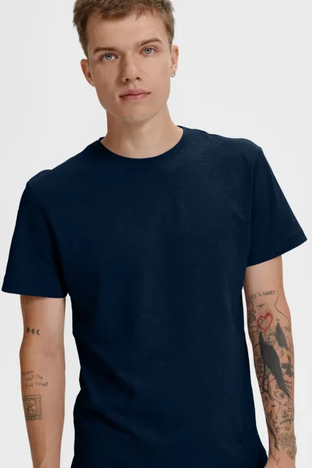 Herren-T-Shirt aus strukturierter Bio-Baumwolle, dunkelblau