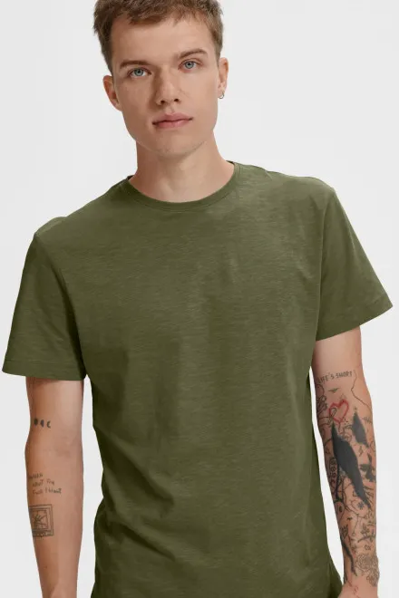 Herren-T-Shirt aus strukturierter Bio-Baumwolle, military
