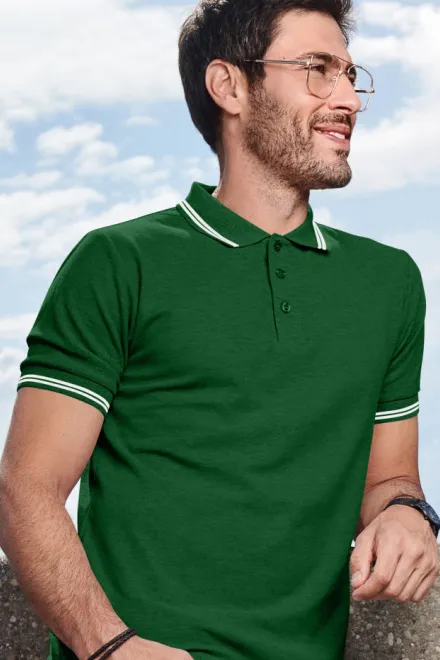 Kontrastiertes Poloshirt für Herren, Flaschengrün