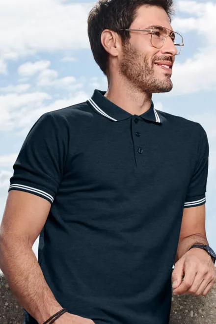 Kontrastiertes Poloshirt für Herren, dunkelblau