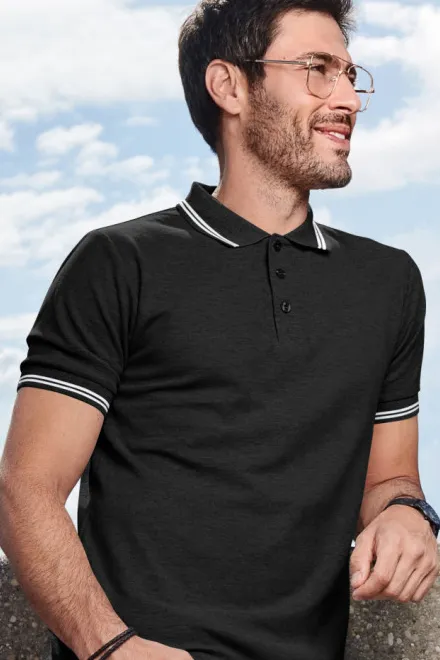 Kontrastiertes Poloshirt für Herren, schwarz