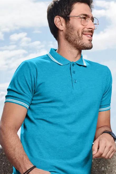 Kontrastiertes Poloshirt für Herren, türkis