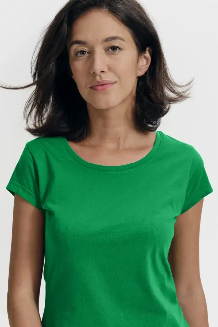 Slim Fit Damen T-Shirt mit rundem Halsausschnitt, Grasgrün