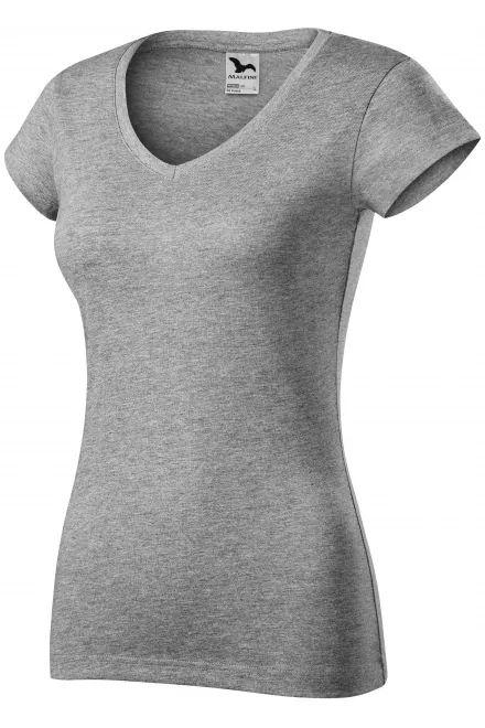 Slim Fit Damen T-Shirt mit V-Ausschnitt, dunkelgrauer Marmor