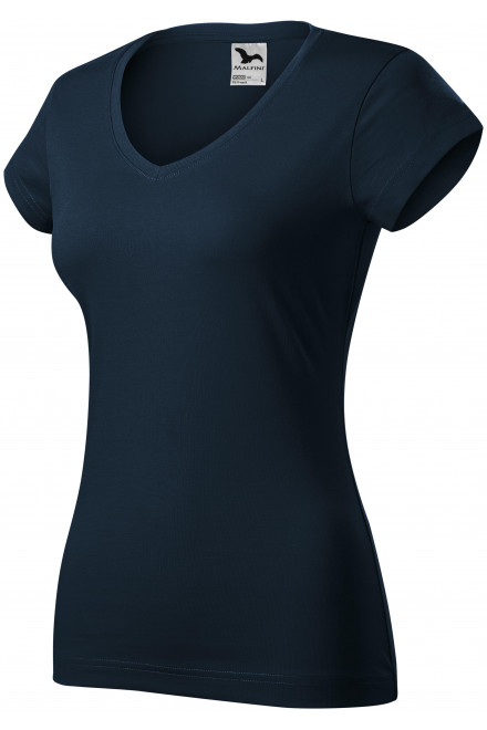 Slim Fit Damen T-Shirt mit V-Ausschnitt, dunkelblau, Damen-T-Shirts