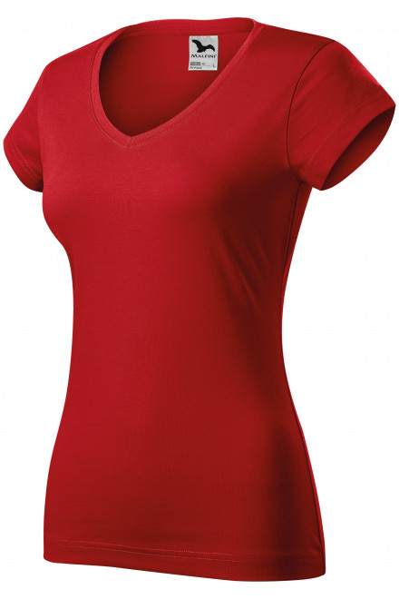 Slim Fit Damen T-Shirt mit V-Ausschnitt, rot, rote T-Shirts