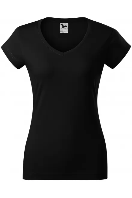 Slim Fit Damen T-Shirt mit V-Ausschnitt - schwarz, XS