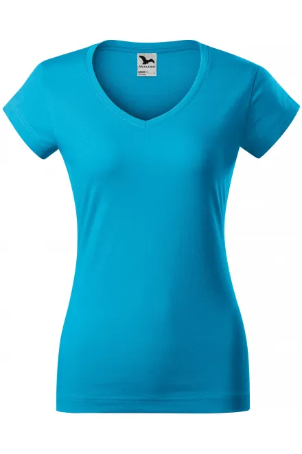 Slim Fit Damen T-Shirt mit V-Ausschnitt - türkis, XS