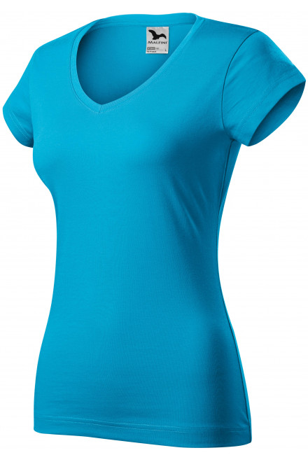 Slim Fit Damen T-Shirt mit V-Ausschnitt, türkis, Damen-T-Shirts